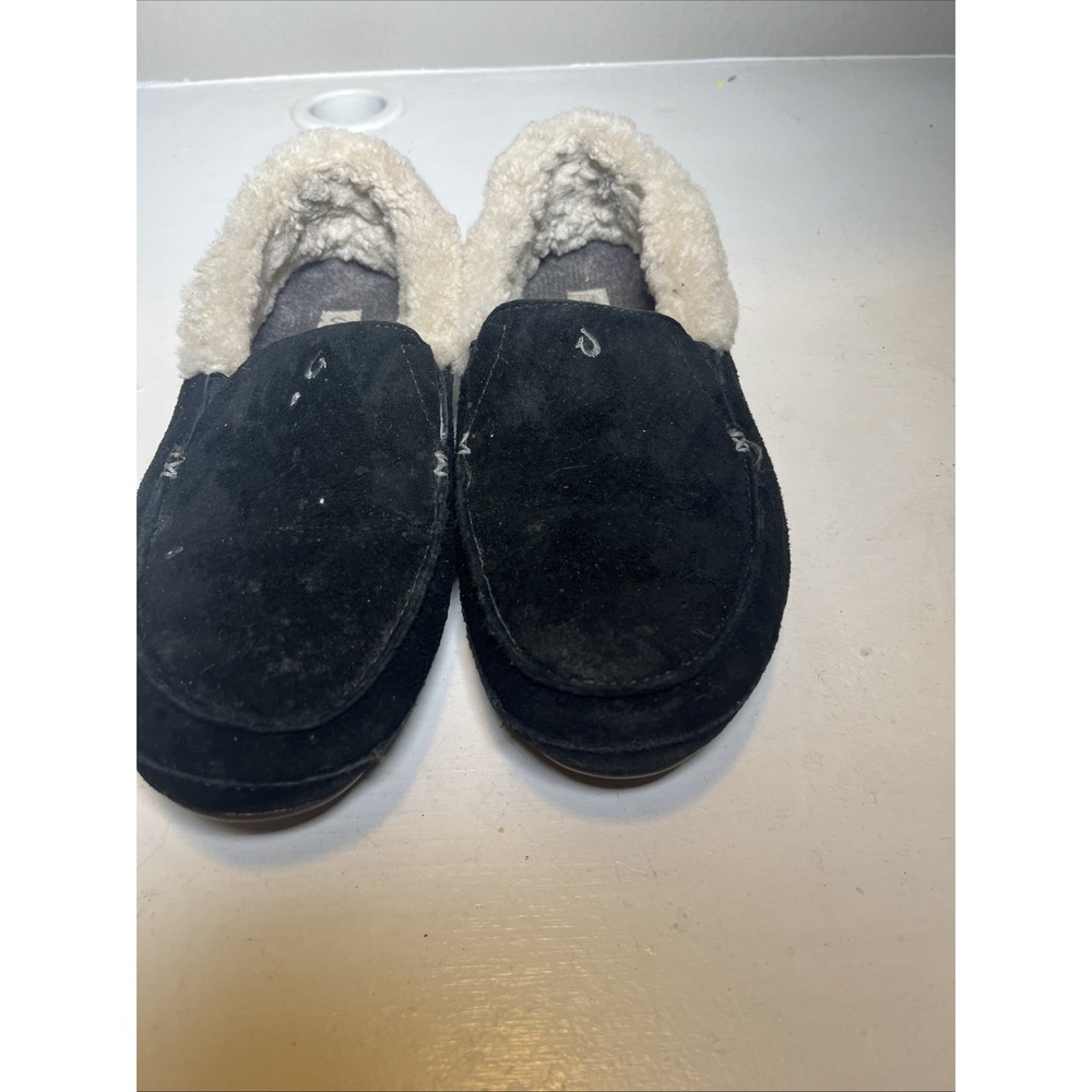 OLUKAI Ku'una Slip On Women's 8 Black‎ Suede Fur Line Shearling Loafer Slippers